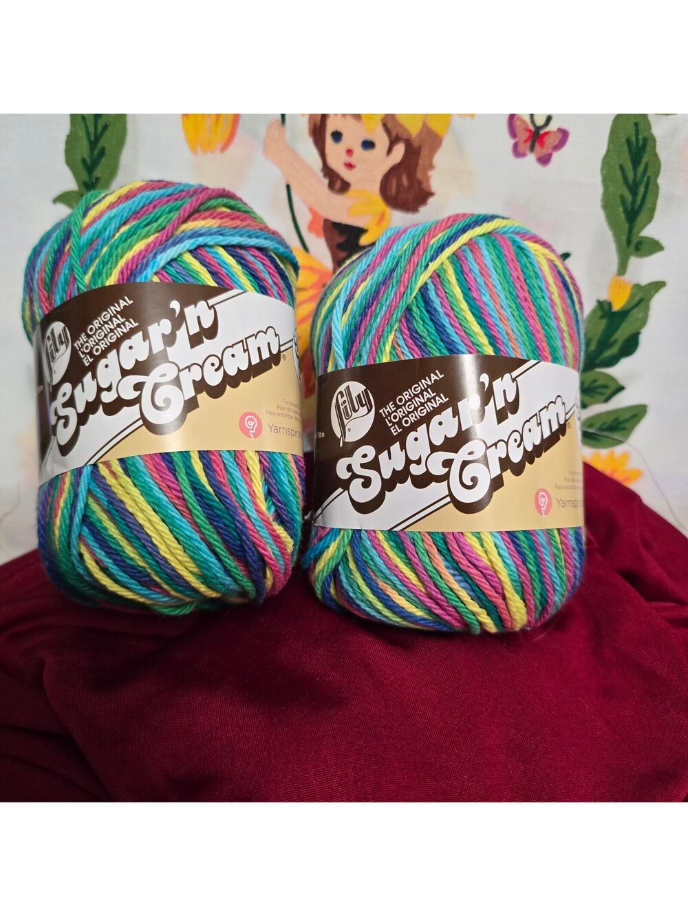 Lot of 2 Lily Sugar'n Cream SUPER SIZE Psychedelic Cotton Yarn 150 yds Each 3oz